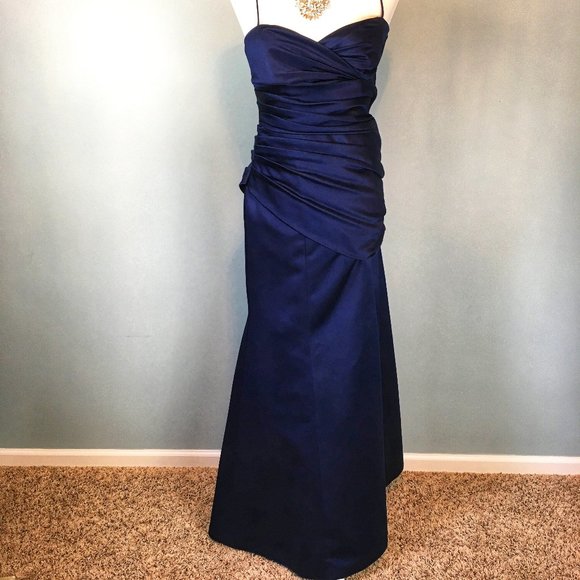 David's Bridal Navy Satin Bridesmaid Dress - Picture 1 of 5